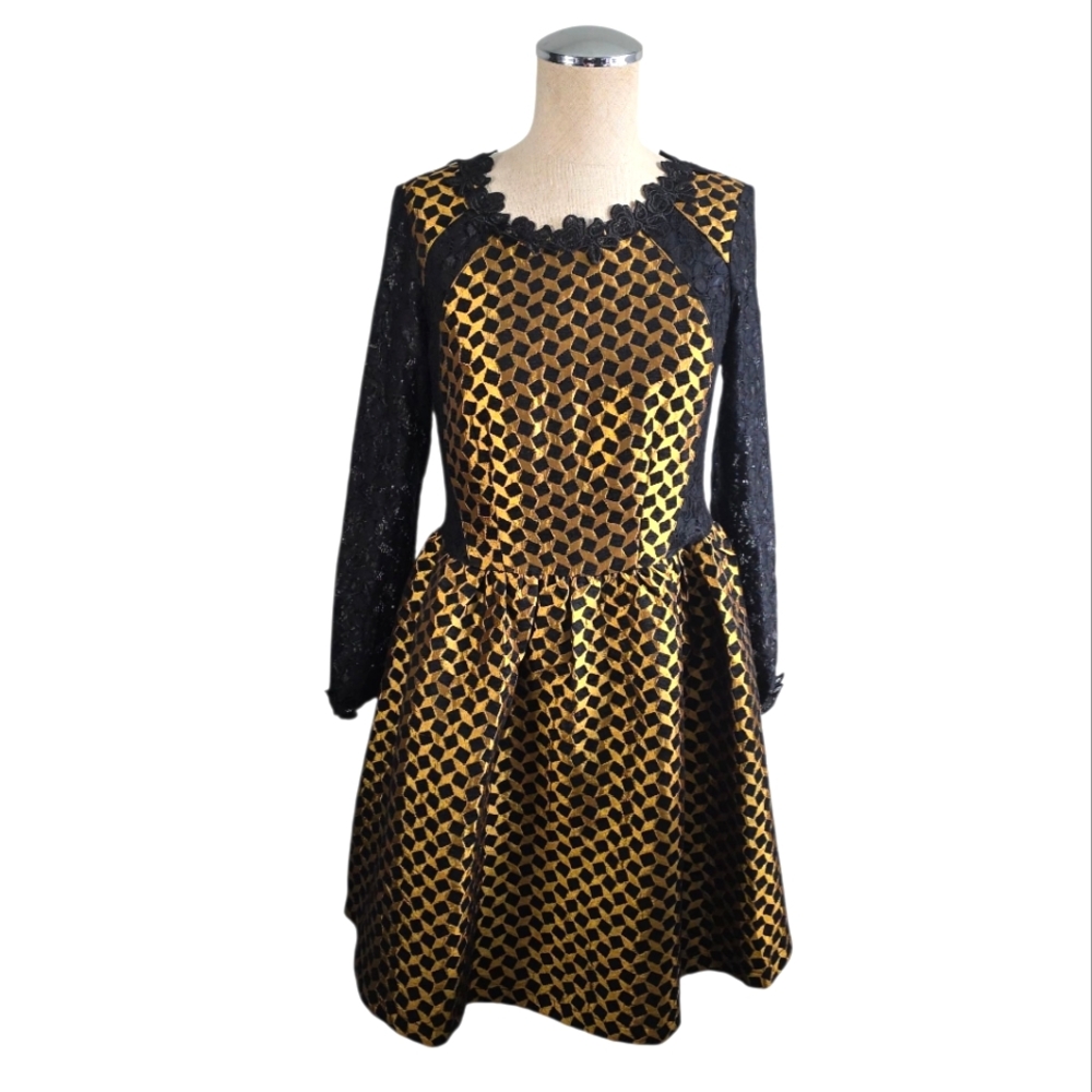3.1 Phillip Lim Black and Gold Lace Dress Size Small